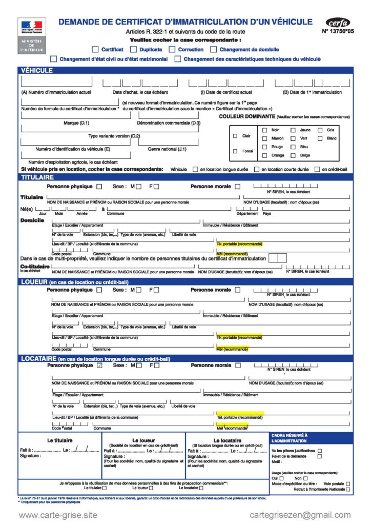 Cerfa 13750-05 Demande de Certificat