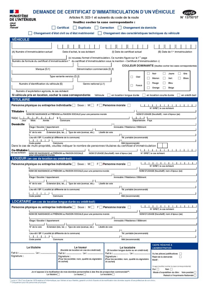 Cerfa 13750-07 Demande de Certificat